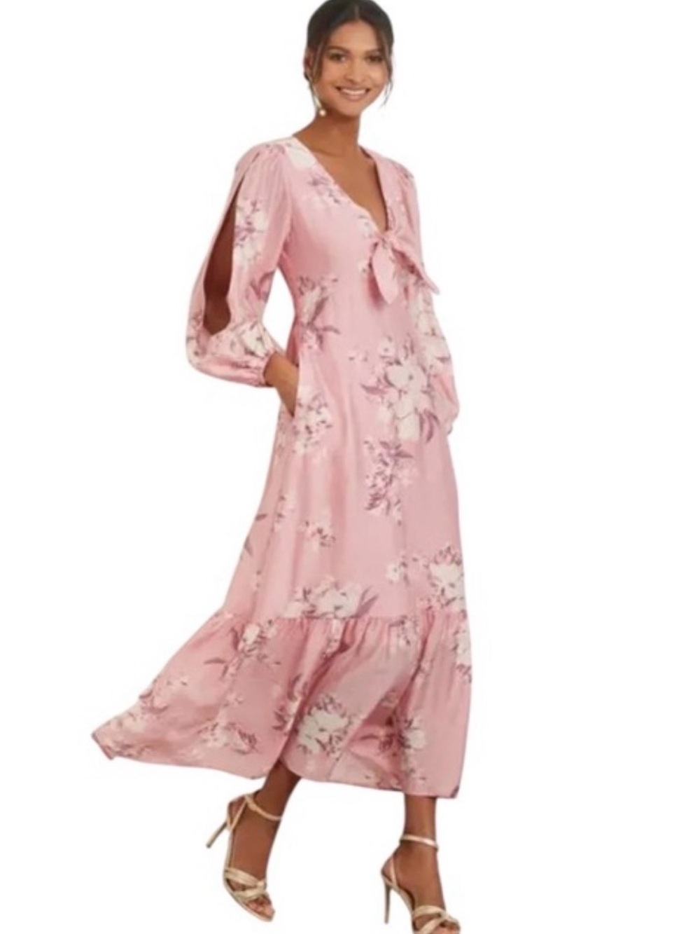 CHELSEA 28 Pink Floral Tie-Front Maxi Dress
